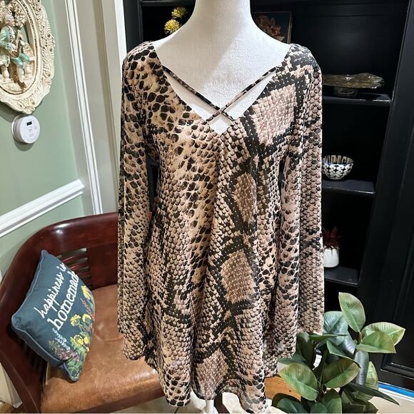 Show Me Your Mumu Joni Flow Mini Dress in Snake & Shake Print Mini Dress Size XS - Picture 2 of 11